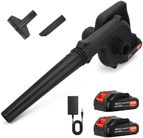 Xamanabu Leaf Blower Cordless, 2 x 24V 2.0Ah Battery and Charger, 150CFM 130MPH Electric Cordless Leaf Blower with Brushless Motor, 2 in 1 Handle Electric Blower and Vacuum Cleaner