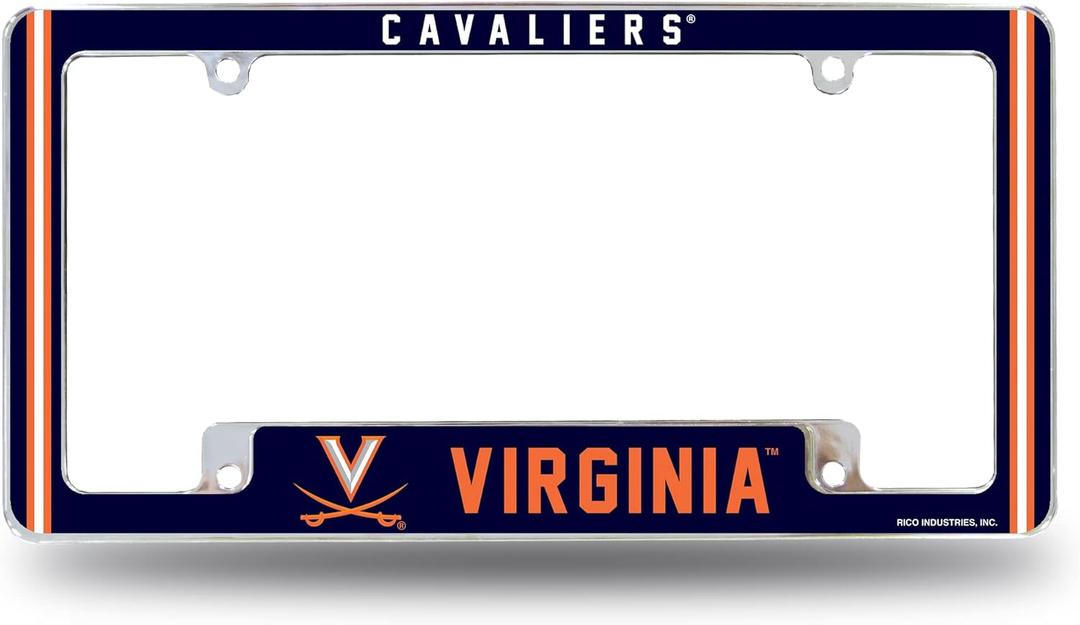 Rico Industries NCAA Virginia Cavaliers Alternate 12" x 6" Chrome All Over Automotive License Plate Frame for Car/Truck/SUV