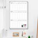 Lincia 36" x 24" Magnetic Vertical 3 Month Dry Erase Calendar for Wall Undated Horizontal Dry Erase Wall Calendar Planner Aluminum Frame Whiteboard for Home Office Projects Wall Fridge