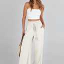 ANRABESS Women's Linen Pants Summer Casual Palazzo Beach Pant Drawstring High Waist Wide Leg Trousers Vacation Outfits Medium Beige