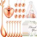 25 Sets Bridal Shower Tea Party Favor for Guest Leaf Tea Spoon Heart Shape Infuser Ball for Loose with Thank You Card Organza Bag Wedding Souvenir Gift(Rose Gold)