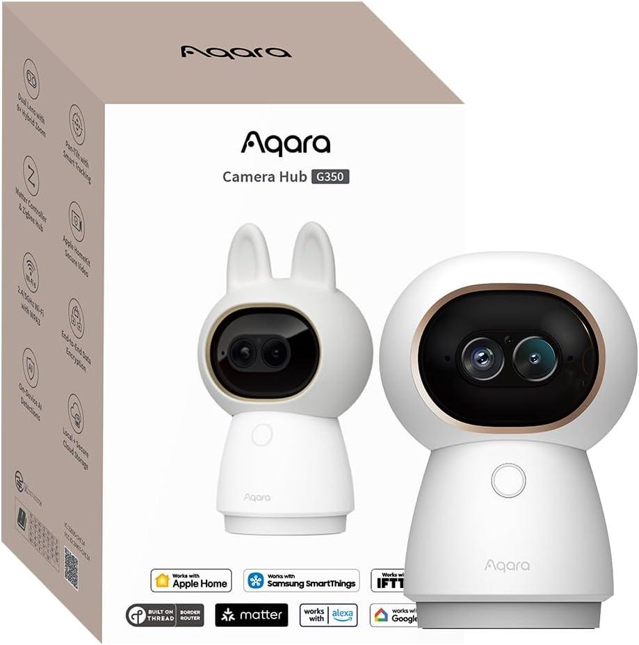 Aqara 4K UHD Dual-Lens Matter Camera Hub G350, Indoor Security Camera 9X Zoom, 360 Pan & Tilt, AI Auto-Tracking, Face/Gesture Recognition, Works with Apple HomeKit, Alexa, Google Home, SmartThings