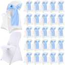 Lounsweer 50 Pcs Folding Chair Cover Set with 25 Stretch Spandex Chair Slipcovers 25 Satin Chair Sashes Bows Chair Ribbon Washable Banquet Chair Protector for Wedding Event(White, Sky Blue)