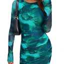 PRETTYGARDEN Women Long Sleeve Mini Dress Spring 2026 Tie Dye Print Bodycon Cocktail Party Club Outfits Homecoming Dresses (Lake Blue Floral,Small)