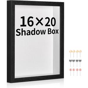 16x20 Shadow Box Picture Frame Display Case with Soft Linen Back-Thickened Panel,Large Black Deep Shadow Box Frame 16x20 for Jersey Graduation Items Flower Photo Craft Memorial
