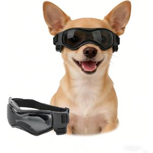 Enjoying Dog Sunglasses Small Breed, Dog Goggles UV Protection, Cycling Eye Protection for Small Dogs, Outdoors Breathable Windproof Dustproof Anti-Fog, Adjustable Straps, Cool Black, Small Breeds