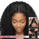 EINAEY Curly V Part Wig, Afro V Part with Curly Ends 24 Inch T30, Synthetic V Part Wig Kinky Curly Wear and Go Glueless Wig for Black Women