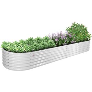 A ANLEOLIFE 12X3X1.5 ft Galvanized Raised Garden Beds Outdoor, Oval Extra Large Metal Planter Box for Planting Vegetables Flowers Herb, Anti-Rust & Easy-Setup, Antique White