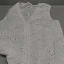 MakeMeChic Women's Guipure Lace Trim Eyelet Embroidery Blouse V Neck Sleeveless Blouses Top White Small
