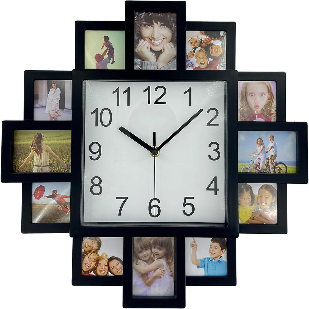 Timelike DIY Frame Clock, Black, 40cm x 40cm x 4.5cm, Analog Display, Protects Photos, Kids Art, Embroidery Designs