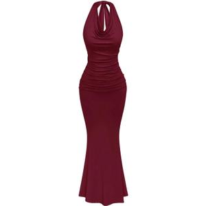 Floerns Women's Plus Size Elegant Halter Maxi Dress Draped Cowl Neck Fishtail Backless Bodycon Party Cocktail Long Dresses (XX-Large Plus, Burgundy)