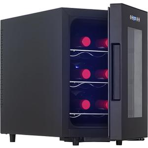 Iceblu Fridge, Digital Temperature Control White & Red 6 Bottle Cooler with Rack, Champagne Cooler Refrigerator for Bar, Home,Kitchen,Gift (Black)