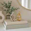 4 Pcs Decorative Books & Thinker StatueSet - Linen Boxes & Resin Sculptures Enhance Your Coffee Table, Bookshelf or Mantle Decor - Living or Entryway Home Decoration Aesthetic, Photo/Keepsake Storage