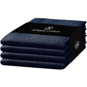 Navy Waffle Kitchen Dish Towels, 100% Cotton, Quick Dry, Super Absorbent, Soft, Lint-Free, 16x26 Inches - Ideal for Dish Drying, Tea, Cleaning, and Everyday Use, 4 Pack, Navy Blue