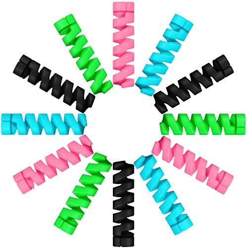 Jetec 24 Pcs Charger Cable Protector,Silicone Flexible Cable Saver,Spiral USB Mouse Wire Protector for Headphone Laptop Earphone Cell Phone Wrap Accessories(Black, Pink, Blue, Green)