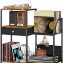 3 Tier Record Player Stand, Vinyl Shelf with Display Storage Up to 200 Albums, Vintage Turntable Holder Large End Table for Media Stereo Living Room, Black & Brown