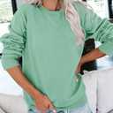 BeadChica Womens Casual Crewneck Sweatshirt Long Sleeve Tops Cute Pullover Loose Fit-Solid-S (Green, S)