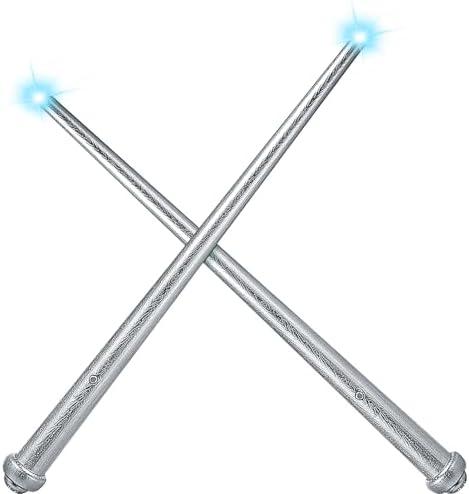 Gejoy 2 Piece Light up Wand Magic Wizard Wand Princess Fairy Wands Christmas Light Sound Toy Cosplay Props for Kids(Basic Style,Silver)