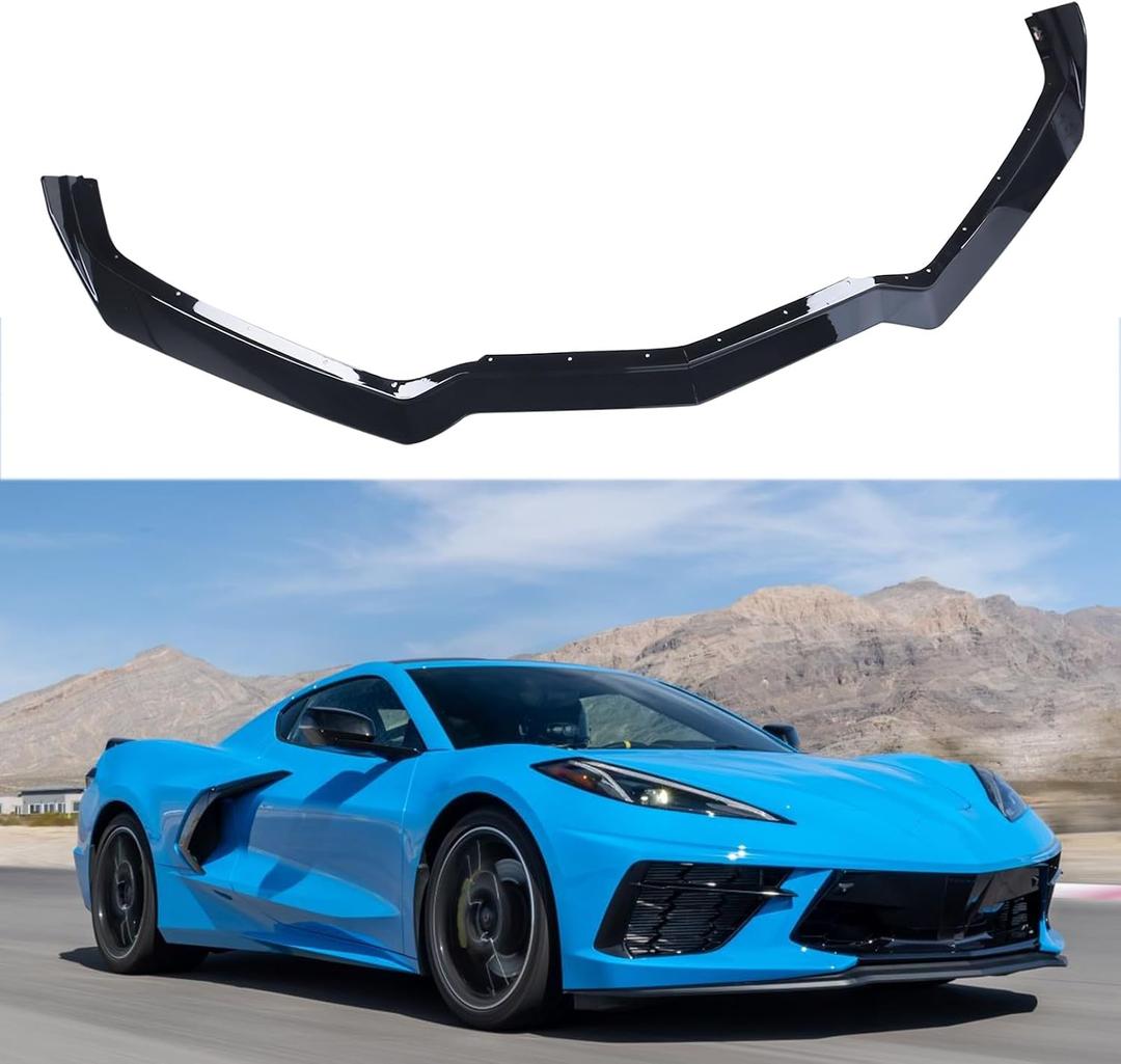 Front Glossy Black Bumper Lip Compatible with 2020 2021 2022 Corvette C8 ZR1 Style,2 PCS Front Bumper Lower Lip Splitter