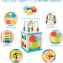 WOODMAM Wooden 7-in-1 Activity Cube, Montessori Toys for 1 Year Old Toddlers, Baby Educational Developmental Toys, One Year Old Boys Girls First Birthday Gifts with Bonus Sorting & Stacking Board