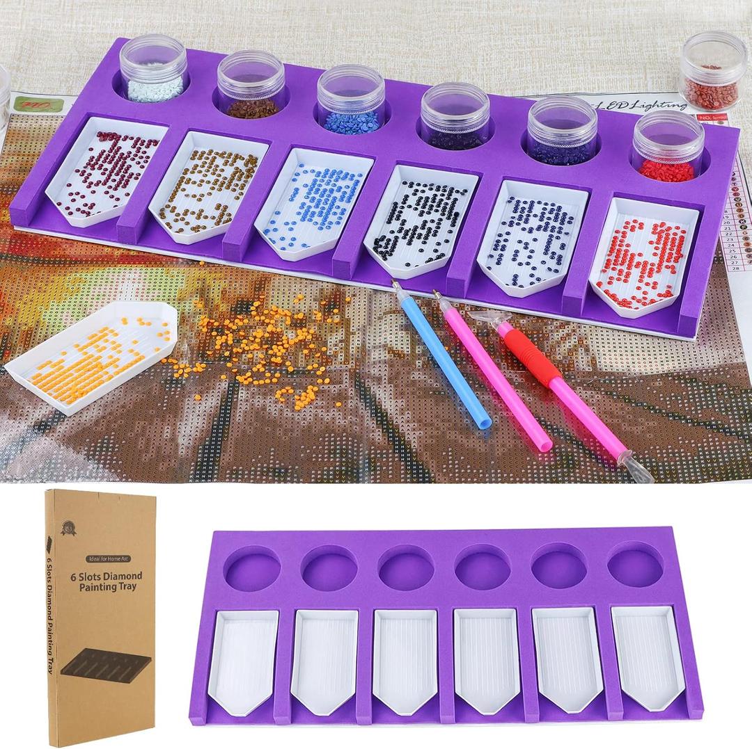 Diamond Painting Accessories Tray Organizer for Diamond Art Kits for Adults, Diamond Art Accessories Tools Kits, Diamond Art Storage Tray for Glitter Rhinestones, Diamond Bead Organizer Tray (6 Slots Trays)