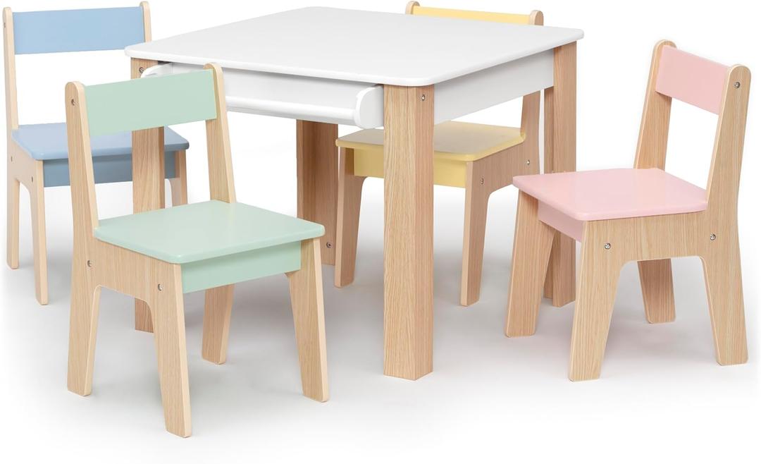 Delta Children - GapKids Table and 4 Chair Set with Paper Roll Holder - Greenguard Gold Certified, Pastel