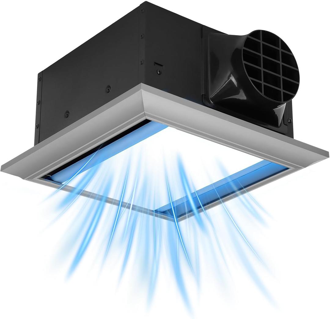Bathroom Exhaust Fan with Light, 160 CFM 1.0 Sone, 6000K LED & Blue Night Light,Aluminum Bathroom Fan Light Combo, 10''x10'' Mounting Hole, Easy Install for Home Bathroom Ventilation (Grey)