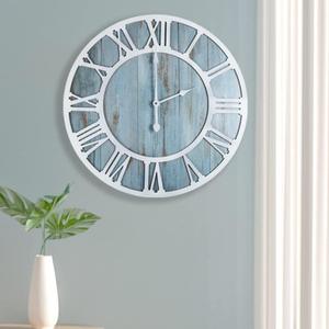 1st owned Wall Clocks for Living Room Decor,16" Vintage,Round Silent Non Ticking,Black Metal,Modern Wood Clocks for Home Bedroom,Kitchen,Garden,Office,Cafe,Modern Wall Decoration -Roman Numerals (Blue)