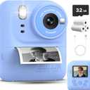 Okaloka Kids Instant Print Camera Toys,1080P HD Toddler Digital Video Camera,Christmas Birthday Gifts for Girls Boys Age 3-12 Year Old - 32G SD Card Included (Blue)