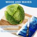 Acacia Wood Cutting Board with Resin Wave Design, Versatile Kitchen Chopping Board for Meat, Vegetables, Fruits, Cheese & Charcuterie, Blue Ocean Vibes Elegant Serving Tray, 14x9.8 Inches