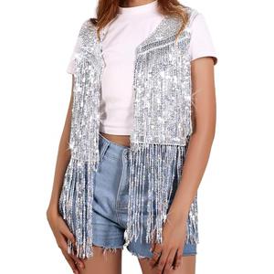 PARTTELY Women Fringe Vest 70s Hippie Costume Faux Suede Rivets Tassel Sleeveless Cowgirl Western Costume Jacket Outerwear L