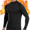 Thermal Compression Shirts for Men, Fleece Lined Long Sleeve Turtle Mock Neck Shirt, Cold Weather Running Athletic Base Layer Tops Black (XL)