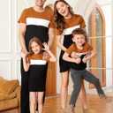 PATPAT Matching Family Outfits Mom and Me Matching Outfits Short Sleeve Round Neck Midi Shirt Dress (L)