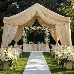 8 Panels 5x20ft Beige Ceiling Drapes for Wedding Parties, Wrinkle Free Thick Polyester 20ft Extra Long Wedding Draping Beige Ceiling Curtains Arch Drapery for Birthday Party Canopy Tent Decor