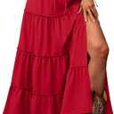 ELLEVEN Women's Summer Slit Tiered Maxi Skirt - Boho A-Line Elastic Waist Long Skirts with Pockets, X- Large 