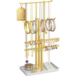 Jewelry Tower Stand Organizer for Women - Elegant Jewelry Holder Display with Necklace Holder, Earring Organizer & Bracelet Rack - Tabletop Jewelry Stand for Dresser, Vanity, Desk