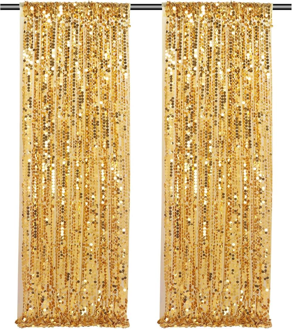 Gold Big Payette Sequin Backdrop 2 Panels 4ftx8ft Sparkly Glitter Backdrop Curtains Birthday Party Background Decoration