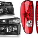 Black Tail Light Assembly & Headlights Combo for 2004 2005 2006 2007 2008 2009 2010 2011 2012 Chevy Colorado GMC Canyon Replacement Head Rear Brake Tail Lights Lamps, OE Style, Clear Lens