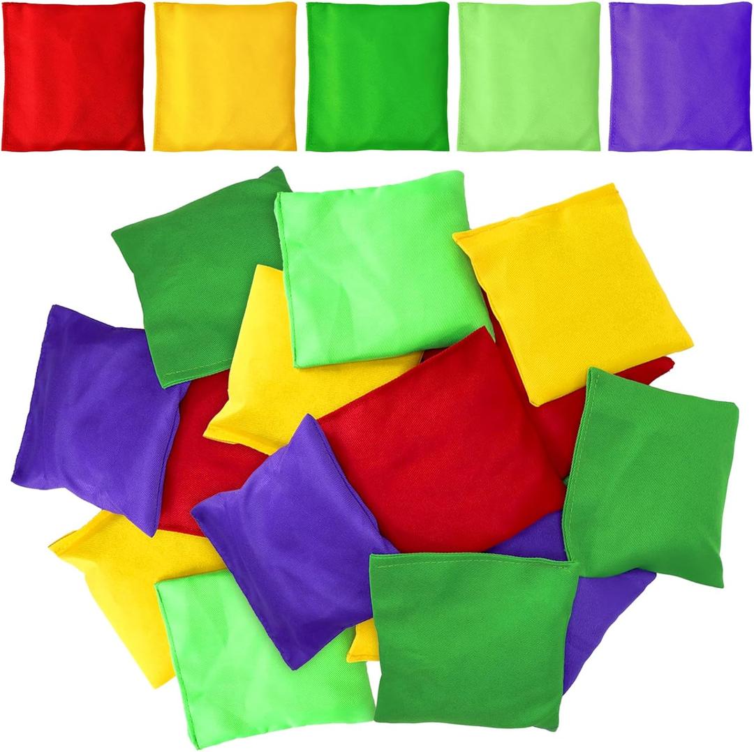 Small Colorful Nylon Bean Bags for Hand Toss Games - Outdoor Cornhole Bean Bags, Tossing Bags for Sports, Backyard, and Family Activities (4.7in-15 Pcs)