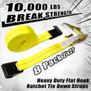 KJE 8 Pack Flat Hook Ratchet Straps, 2" x 27' Heavy Duty Tie Down Ratcheting Strap, 10,000 Lbs Max Break Strength, Cargo Straps for Flatbed, Truck, Trailers Pickup, 2" x 27' -8Pcs