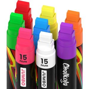 8 Washable Window Markers for Cars - 15mm Jumbo, 3 in 1 Nib, 28g Ink - Liquid Chalk Markers for Chalkboard, Blackboard, Glass, Bistro, Auto, Menu Board - Loved by Teachers, Kids, Artists, Businesses