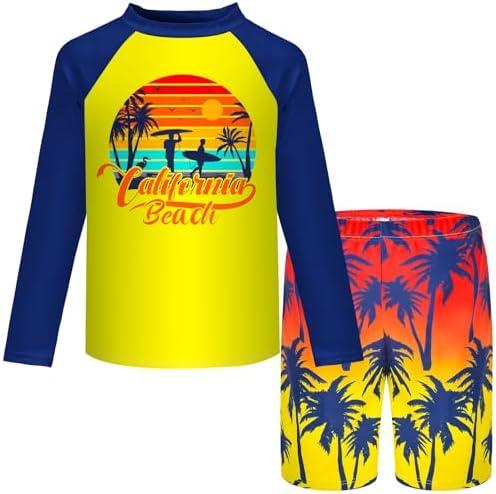 Boys Two Piece Rash Guard Swimsuits Kids Short Sleeve Swimwear Sets Quick Dry Bathing Suit 10 Years 140