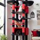Globlazer XXL Giant Gothic Cat Tree, 83 Inch Heavy Duty Tall Goth Cat Tower for Indoor Cats Large Adult, Multi-Level Large Cat Condo with 8 Scratching Posts, Hammock, 2 Platform, F83B, Black Red