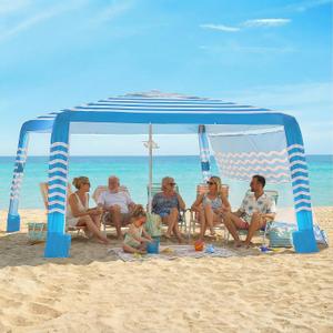 Zeraty Beach Cabana 8'8', Portable Beach Canopy with Side Wall, UPF 50+ Silver-Coated Beach Tent Sun Shelter Easy Pop Up, Wind Resistant Adjustable Height Beach Umbrella Tent for Family, Sky Blue