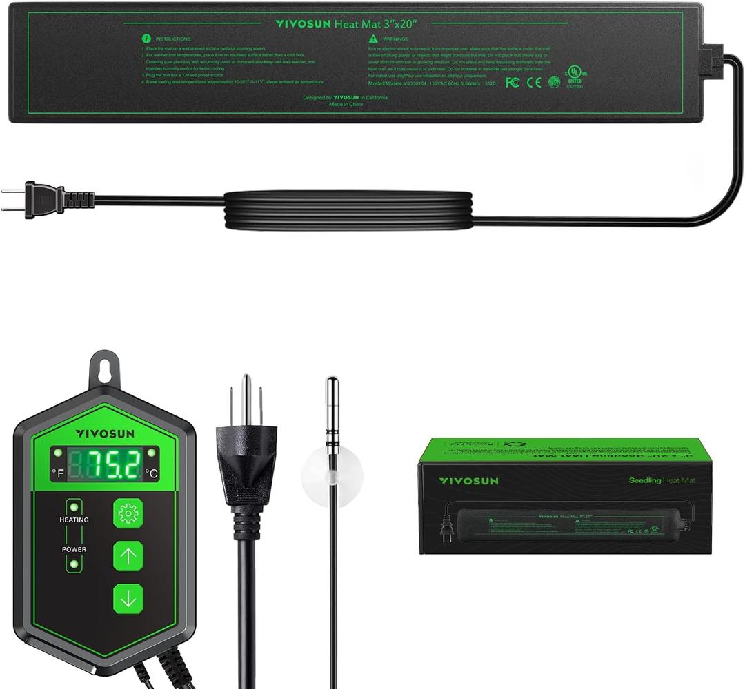 VIVOSUN 3" x 20" Seedling Heat Mat and Digital Thermostat Combo Set, UL & MET-Certified Heating Pad for Hydroponic, Kombucha Tea, Brewing, Fermentation & Plant Germination