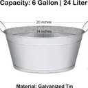 Large 6-Gallon Galvanized Tin Beverage Tub, 20x14x10 inches (Pack of 2)