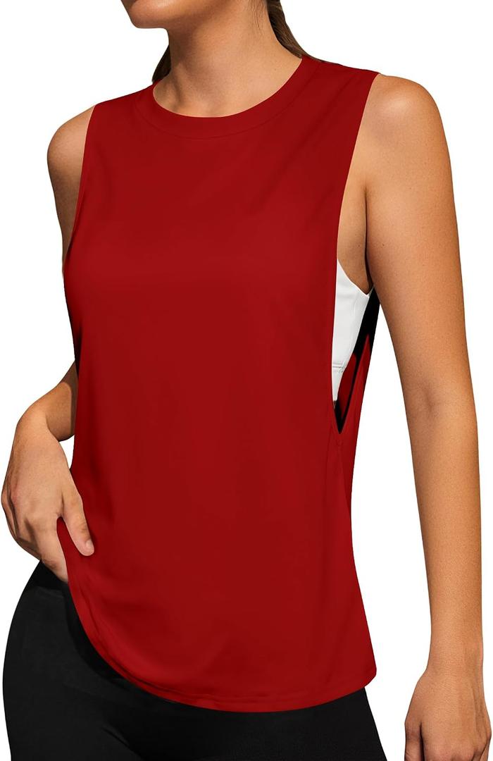 Open Side Tank Tops for Women Sleeveless Workout Top Muscle Tanks Red XL