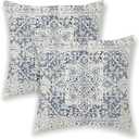 BETGINY Boho Pillow Covers 22x22, Blue and White Ethnic Design Outdoor Decorative Throw Pillows for Couch, Carpet Pattern Decor Cushion Cover 2 Pcs Farmhouse Linen Pillowcase for Bed Car Safa