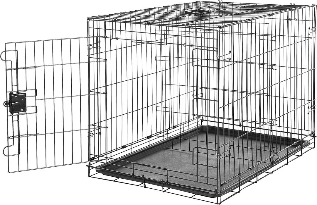 Amazon Basics Portable Metal Wire Dog Crate with Removable Tray, Single Door with Divider Panel, Foldable, Collapsible, Easy to Assemble & Clean, 36" x 23" x 25", Black
