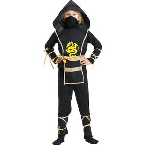 Kidukso Halloween Ninja Costume Dragon Pattern Ninja Outfit Cool Dress Up Role Play Costumes Sets, Gold L